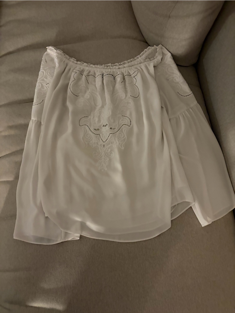 White House Black Market White Embroidered Off-Shoulder Chemise